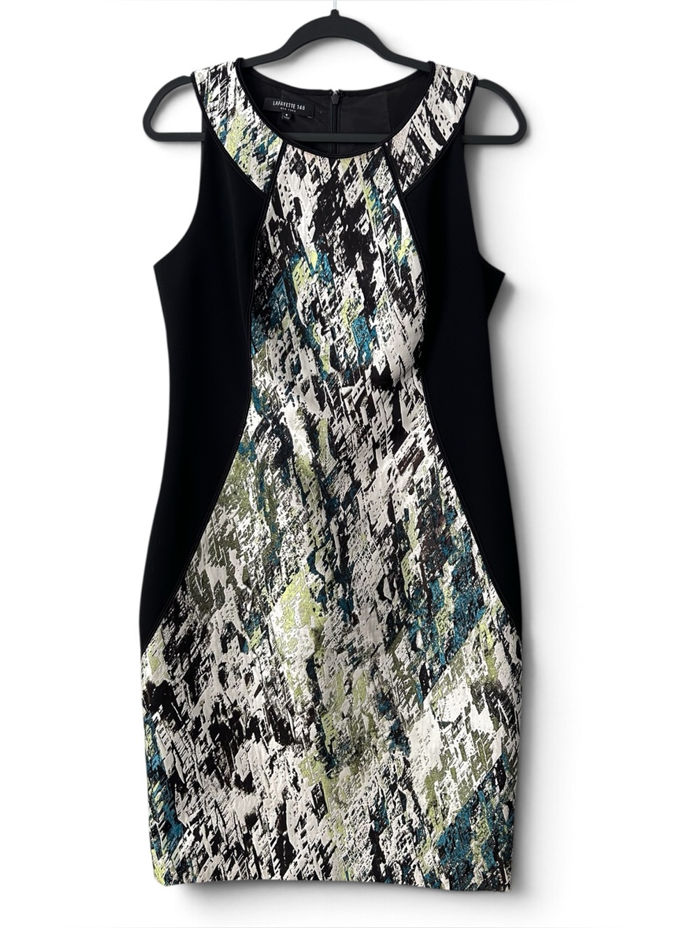 Lafayette 148 Black & Green Silk & Scuba Dress Size 6